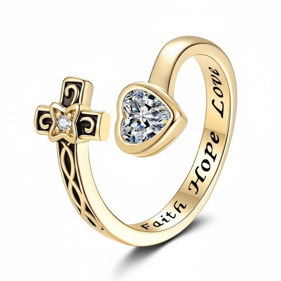 Segolike Adjustable Cross Rings Open Cuff Rings Cubic Zirconia Vintage Inspired Design for Prayer Events Coffee Outings