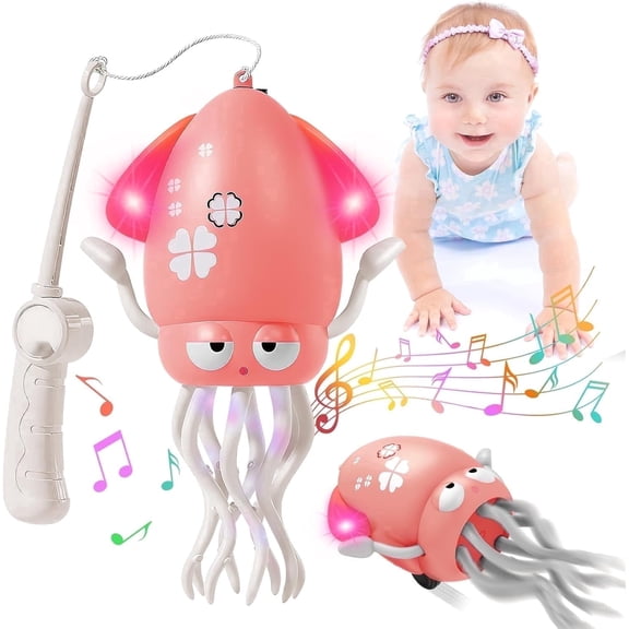 Crawling Baby Toy for Infant Tummy Time,Dancing Octopus Musical Moving Learning Toys for 6-12 12-24 Months Toddler Boys Girls,Pink