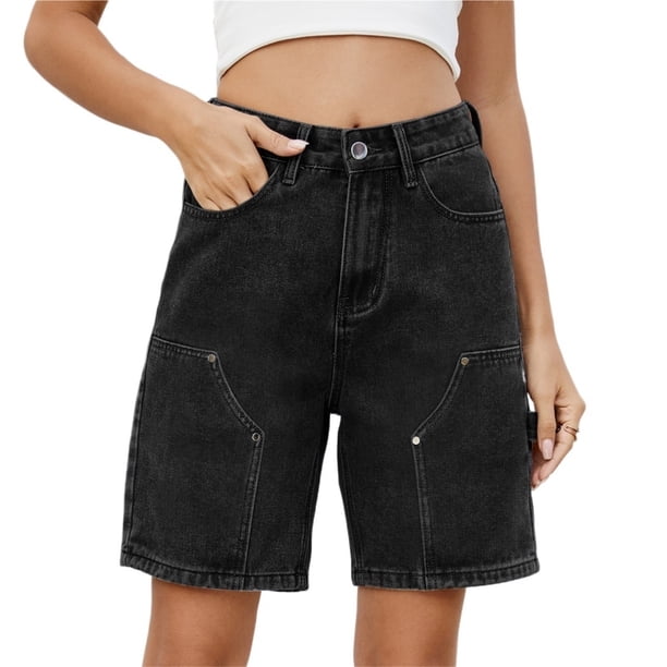 Mujeres hasta la rodilla Jorts holgados con bolsillos Cargo Shorts de talle alto Jean Shorts Y2k Streetwear Moda
