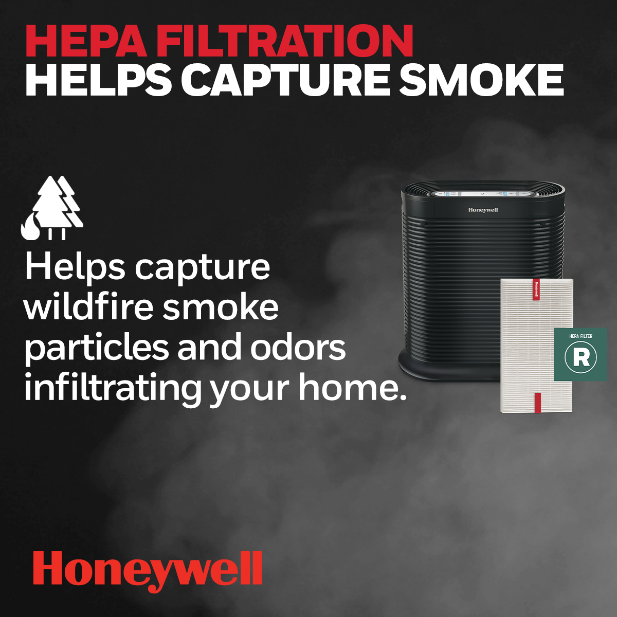 Honeywell Allergen Plus HEPA Air Purifier Allergen Reducer,155 sq ft,  Wildfire/Smoke, Pollen, Pet Dander, Dust, HPA100