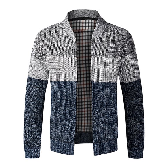 Mens Sweater Cardigan Mens Casual Thick Cardigan Sweater Color Stitching Jacket Collar Top M-XXL