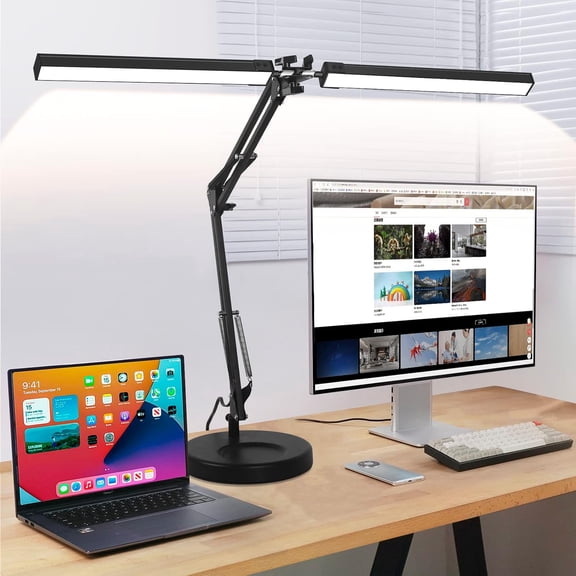 2-in-1 LED Desk Lamp, 24W Brightestwith Table Lamp with Clamp, Desk Light with Flexible Swing Arm,3 Color Modes Stepless Dimmable Double  Architect Desk Lamps for  Office Workbench Reading