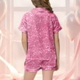 thumbnail image 4 of REDARER Girls Glitter Print Pajama Set Short Sleeve Button Down Soft Sleepwear Comfortable Nightwear for Kids Homewear,2-3 Years, 4 of 5
