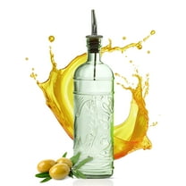 Couronne Co. Olive Leaf embossed Olive Oil Dispenser Bottle with Precision Spout, Clear Recycled Glass Oil and Vinegar Bottle for Kitchen and Countertop, 16 oz, 11’’ Tall
