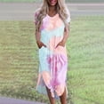 thumbnail image 2 of Wycnly Summer Dresses for Women Beach Fashion Loose Sikt Shift Pocket Midi Dresses Short Sleeve V-Neck Tie-Dye Print Knee-Length 2024 Dress Pink xxl, 2 of 6