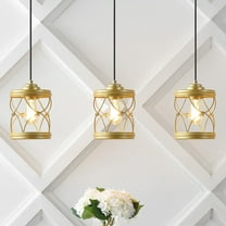 JONATHAN Y Marelle 6.5" 1-Light Farmhouse Industrial Iron Filigree Caged Jar LED Pendant, Gold Painting (Set of 3)