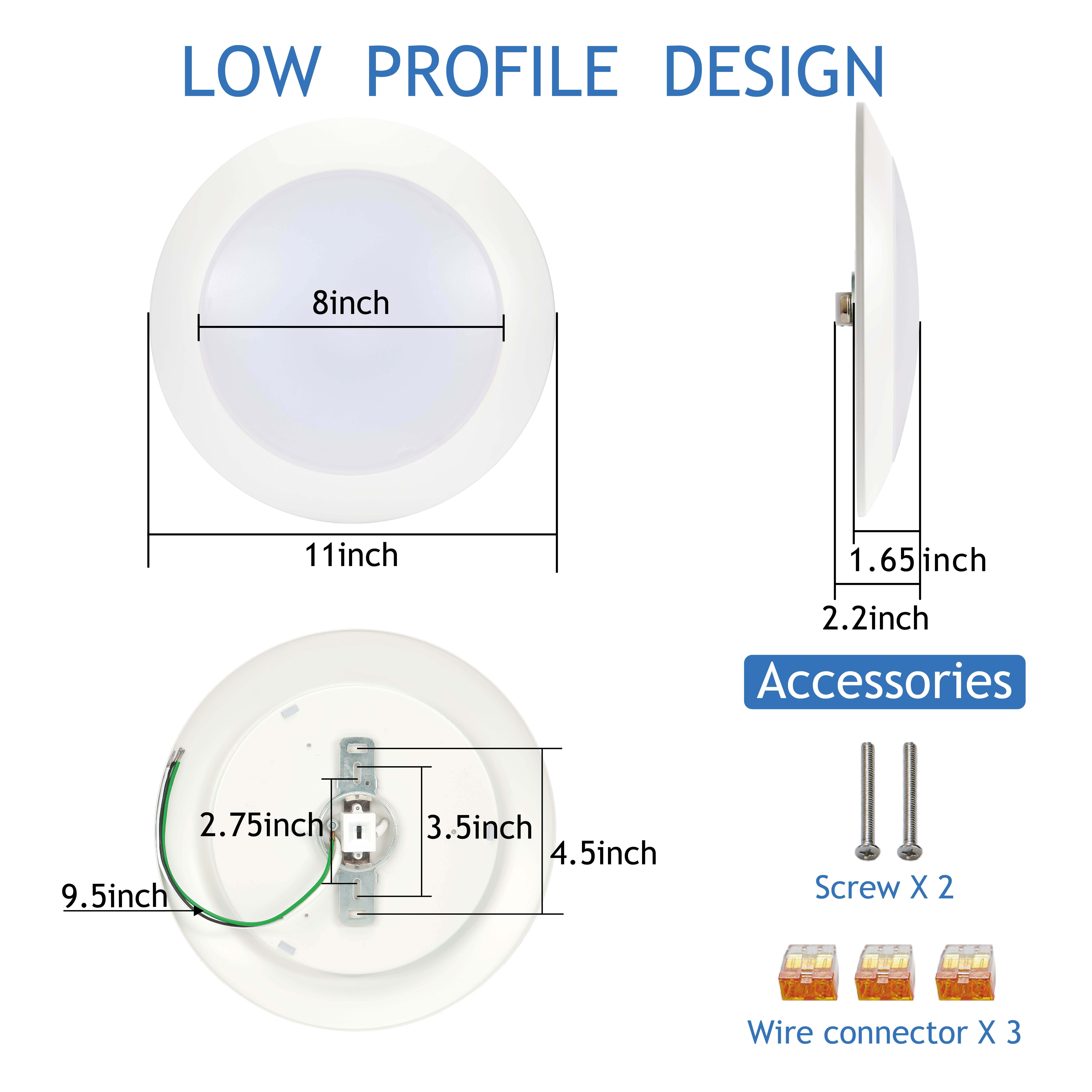 4 Pack LED Flush Mount Ceiling Light Dimmable 11 Inch - 3000K 4000K 5000K 3 Color Temperature Selectable, 20W, Bright 2000LM, 120V, Round Ultra Thin LED Light Ceiling, ETL