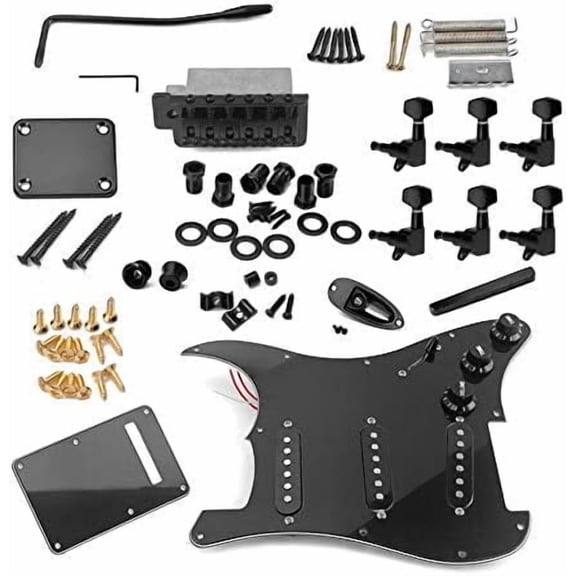 ST Style Electric Guitar Full Set DIY Accessory Kit Including Prewired Pickguard Bridge SSS Pickups and Other Accessories Black$$Music