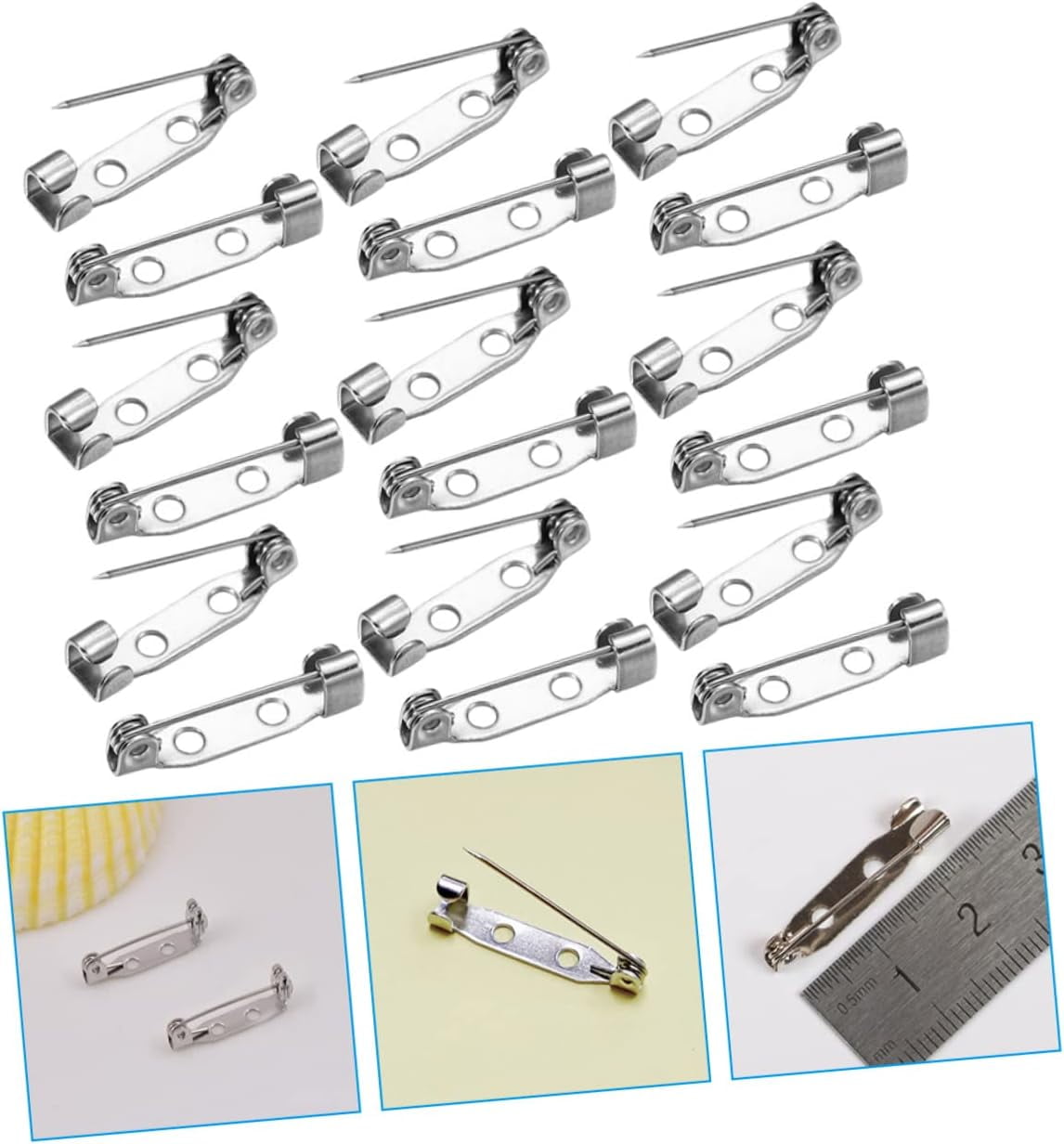 SLGHLSAHG 1200 Pcs Silver Safety Pin Badge Bar Clasps for Jewelry Making Jewelry Tone Pin Backs Clasp Safety for Brooch Pin Backs Clasp Locking Pin Back Alloy Blanket Metal A49402