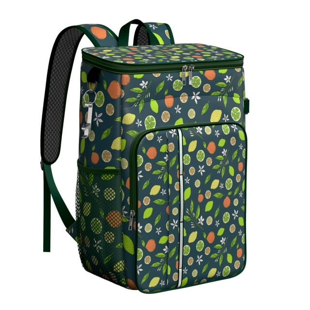 Floral Lemon Print Backpack Cooler, Insulated Leakproof Lunch Bag for Tropical and Summer Activities