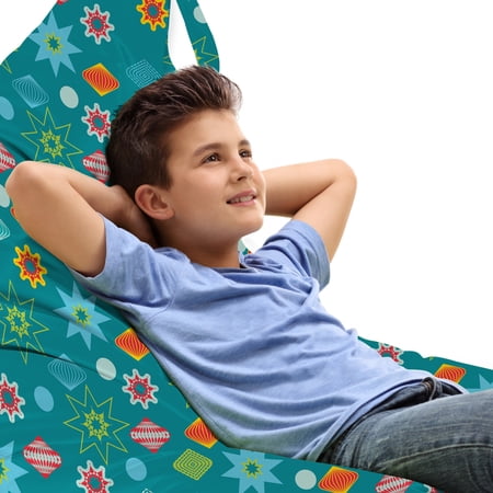 Christmas Lounger Chair Bag  Colorful Ornamental Elements and Oriental Shapes  High Capacity Storage with Handle Container  Lounger Size  Teal Multicolor  by Ambesonne