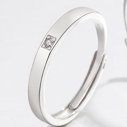 Couple Rings Sterling Silver Matching Wedding Bands for Women and Men Adjustable Geometric Promise Rings with Zircon Stone Korean Niche Design Jewelry