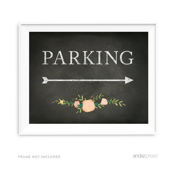 Parking Chalkboard & Floral Roses Wedding Party Directional Signs