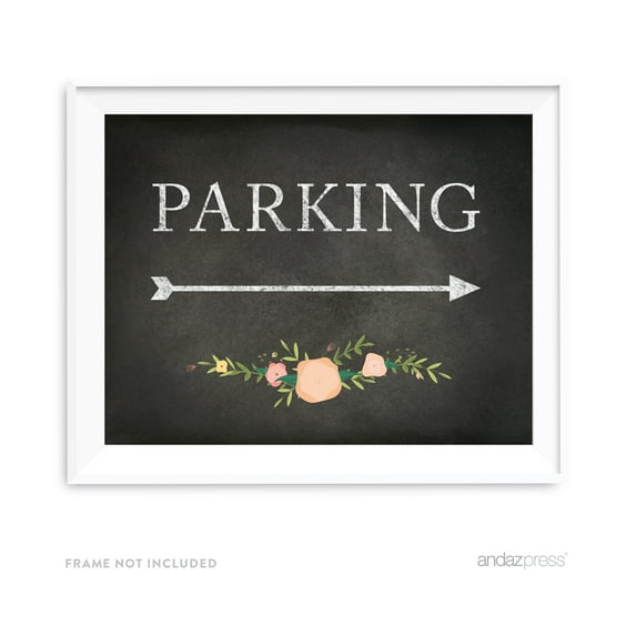 Parking Chalkboard & Floral Roses Wedding Party Directional Signs