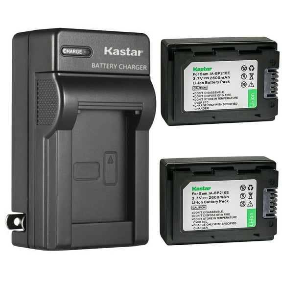 Kastar 2-Pack IA-BP210E Battery and AC Wall Charger Replacement for Samsung HMX-S15BP, HMX-S16, SMX-F40, SMX-F40BN, SMX-F40LN, SMX-F40RN, SMX-F40SN, SMX-F43, SMX-F43BN, SMX-F44, SMX-F44BN, SMX-F44BP