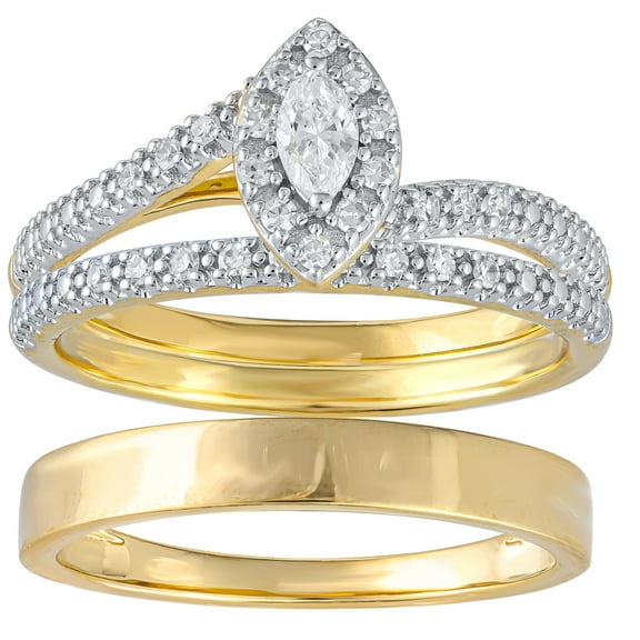 Brilliance Fine Jewelry 1/4 Carat Lab Grown Diamond Women & Mens Trio Set Ring 14K Gold Plated Silver