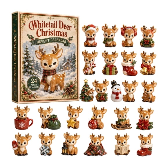 Christmas Whitetail Deer Advent Calendar Set,24 Days Countdown Calendar,Christmas Surprise Blind Box for Gift Exchange Adult Kids