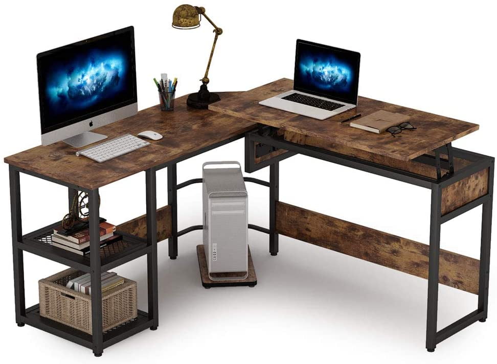 Stand Corner Computer Desk, Corner Computer Desk With Adjustable Keyboard Tray