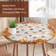 thumbnail image 4 of Orange Fall Round Tablecloth, Fitted Table Cover with Elastic for 45"-54" Round Tables, Vintage Maple Leaf Pumpkins Thanksgiving Table Cloth Outdoor Indoor Dinning Party Waterproof Tablecloths, 4 of 7