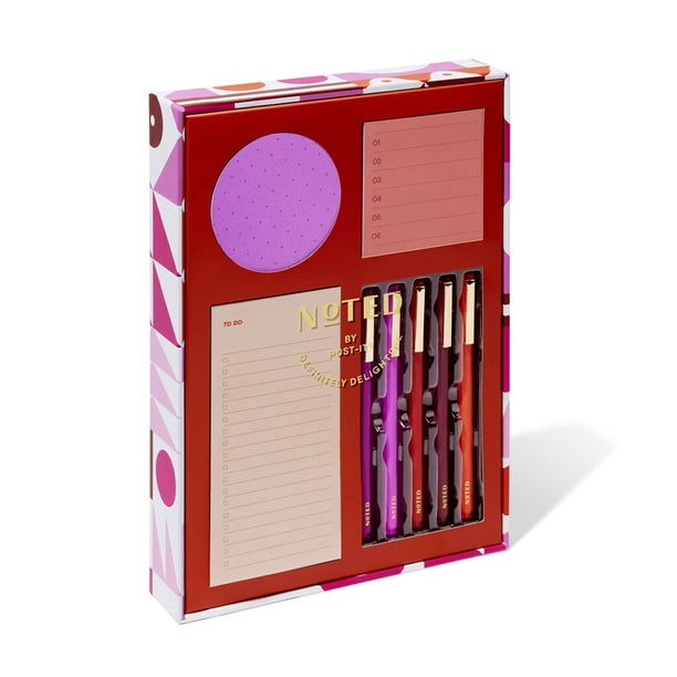 Caja de regalo con notas impresas en Post-it, juego de 4 piezas con bolígrafos