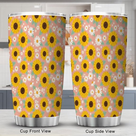 Daisy Tumbler 20oz for Friend Holiday Birthday Gift Pink Cute Flower with Lid Travel Coffee Cup