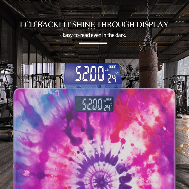 Digital Bathroom Scale with Large LCD Display,High Capacity Scale 400 lbs High Precision body fat scale-Abstract Tie-Dye Pattern In Purple