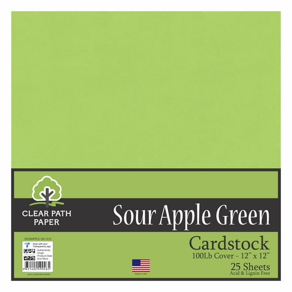 Sour Apple Green Cardstock - 12 x 12 inch - 100Lb Cover - 25 Sheets - Clear Path Paper