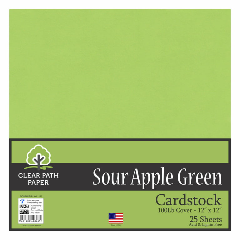 Sour Apple Green Cardstock - 12 x 12 inch - 100lb Cover - 25 Sheets - Clear Path Paper