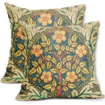 Vintage Rustic Flower Pillow Covers 20x20 Sage Green Yellow Floral Tree Pattern Decorative Throw Pillows Outdoor Linen Farmhouse Cushion Case Country Pillowcase for Sofa Bed Room Decor Set of 2