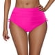 thumbnail image 2 of Traje de baño de mujer de nailon, color liso, cintura alta, con cordón ajustable y pliegues., 2 of 4