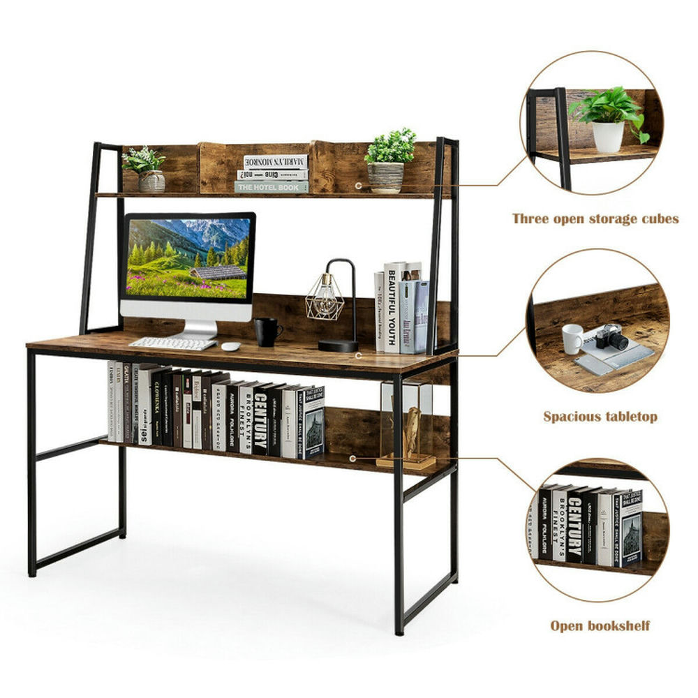Demi Bonn 47" Computer Desk Writing Study Table Workstation, Gaming Workstation Home Office Desks, Rustic Brown