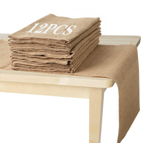 12 Packs Burlap Wedding Table Runners, Farmhouse Natural Jute Country Vintage Tablecloth for Banquets, Vintage Wedding Rustic Banquet Table Decoration, 12 x 71 Inch