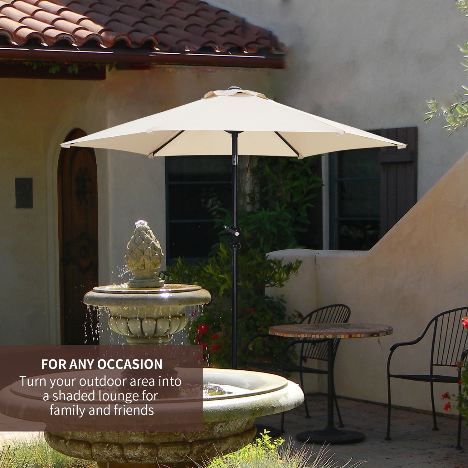 Ainfox 7.5ft Beige Outdoor Market Patio Umbrella with Push Button Tilt and Crank, Waterproof UV Protection