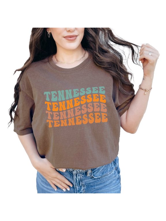 Tennessee, USA State Themed, Groovy Retro Wavy Text, Espresso Comfort Colors T-Shirt, 2XL