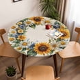 thumbnail image 5 of Yellow White Blue Sunflower Elastic Fitted Round Table Cover Spring Wreath Waterproof Outdoor Tablecloth for Holiday Party, Picnic, Patio & Dining Fits Tables Up to 36"-44", 5 of 8