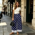 thumbnail image 4 of Bzdzmqm Women Plus Size Wide Leg Striped High Waisted Flowy Casual Lounge Pants Summer Beach Vacation Cropped Trousers Fashion Clothes, Dark Blue M, 4 of 8