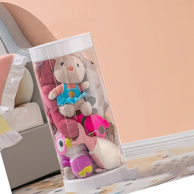 Stuffed Toy Storage Bucket PET Transparent Dust Proof Easy Operation Stable Toy Storage Tool 50x26cm / 19.7x10.2in (HxD)