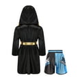 thumbnail image 2 of iiniim Kids Boys Boxing Metallic Satin Robe Open Front Hooded Grown Cloak with Belt and Boxer Shorts B5 6, 2 of 7