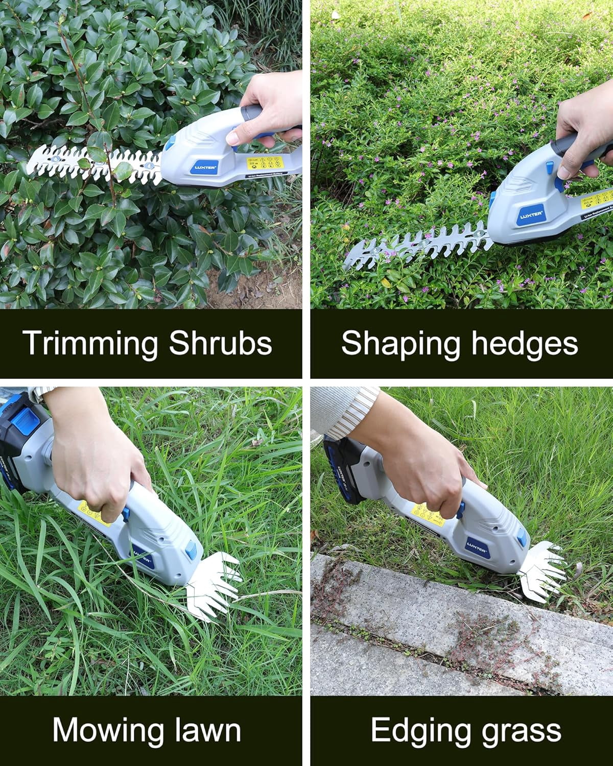 20V Cordless Electric Hedge Trimmer 2-in-1 Handheld Grass Shear Shrubbery Cutter with 2 Batteries Charger for Garden Lawn Yards
