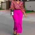 thumbnail image 3 of AURA Plus Size 2 Piece Pant Set Printed Long Sleeve Top Tie Waist Wide Leg Pants Elegant Fall Outfit, 3 of 11