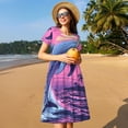 thumbnail image 4 of Uemuo Hawaiian Beach Dolphin Print Womens Summer Dress Casual Swing Short Sleeve Sundresses Beach A-line Shift Dress, 4 of 6