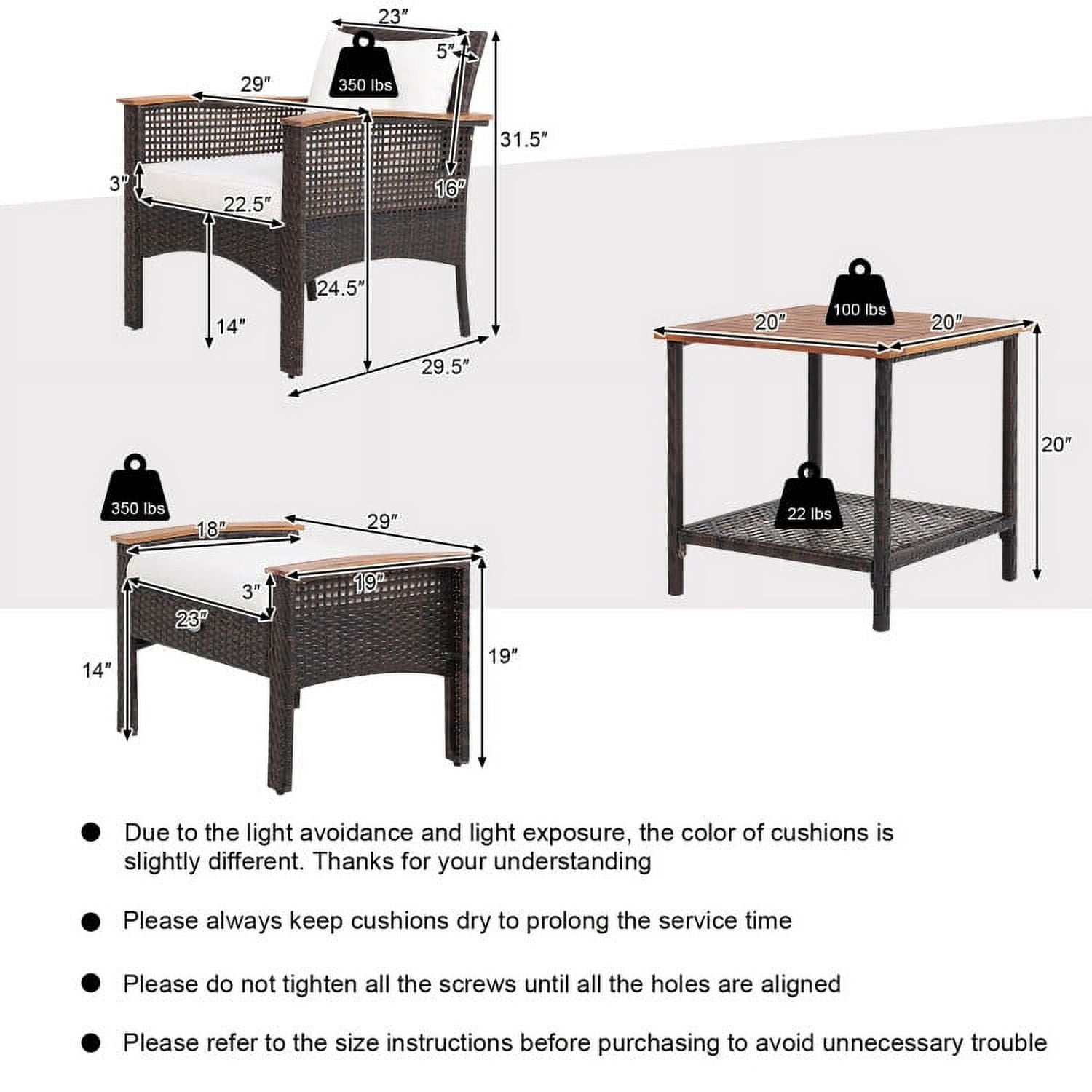 Aimee Lii 5 Pieces Patio Rattan Furniture Set with Acacia Wood Tabletop, Outdoor Patio Furniture