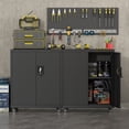 thumbnail image 5 of NICEGDLT Metal Garage Storage Cabinet with Wheels,31.89" H Steel Lockable Cabinet with 2 Doors and 1 Adjustable Shelf, Small Rolling Cabinets for Home Office, Garage, Black, 5 of 9