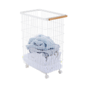 Yamazaki Home Rolling Wire Basket, Steel and Wood, 14.5 gallons, 55L, Holds 17.6 lbs