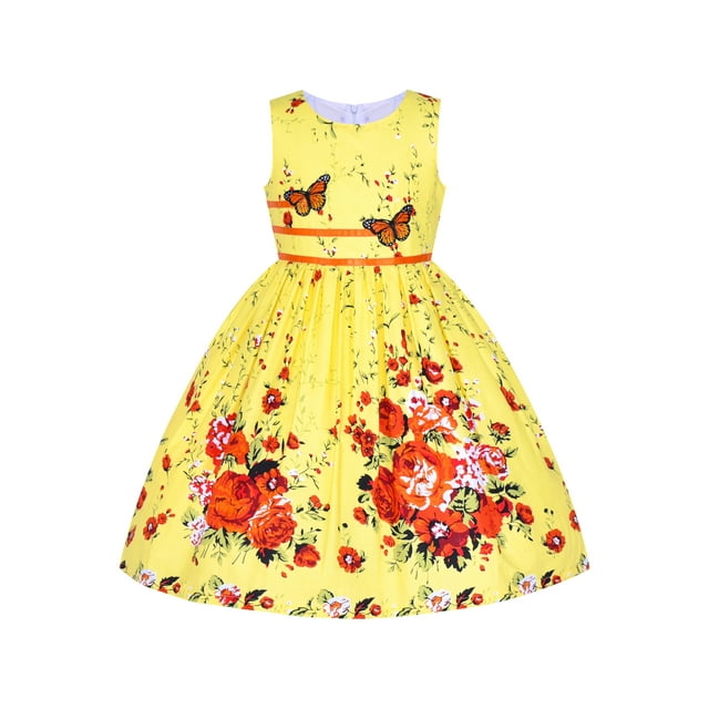 Robe Fille Coton Rose Fleur Double Nœud Papillon Fête 9-10 Ans