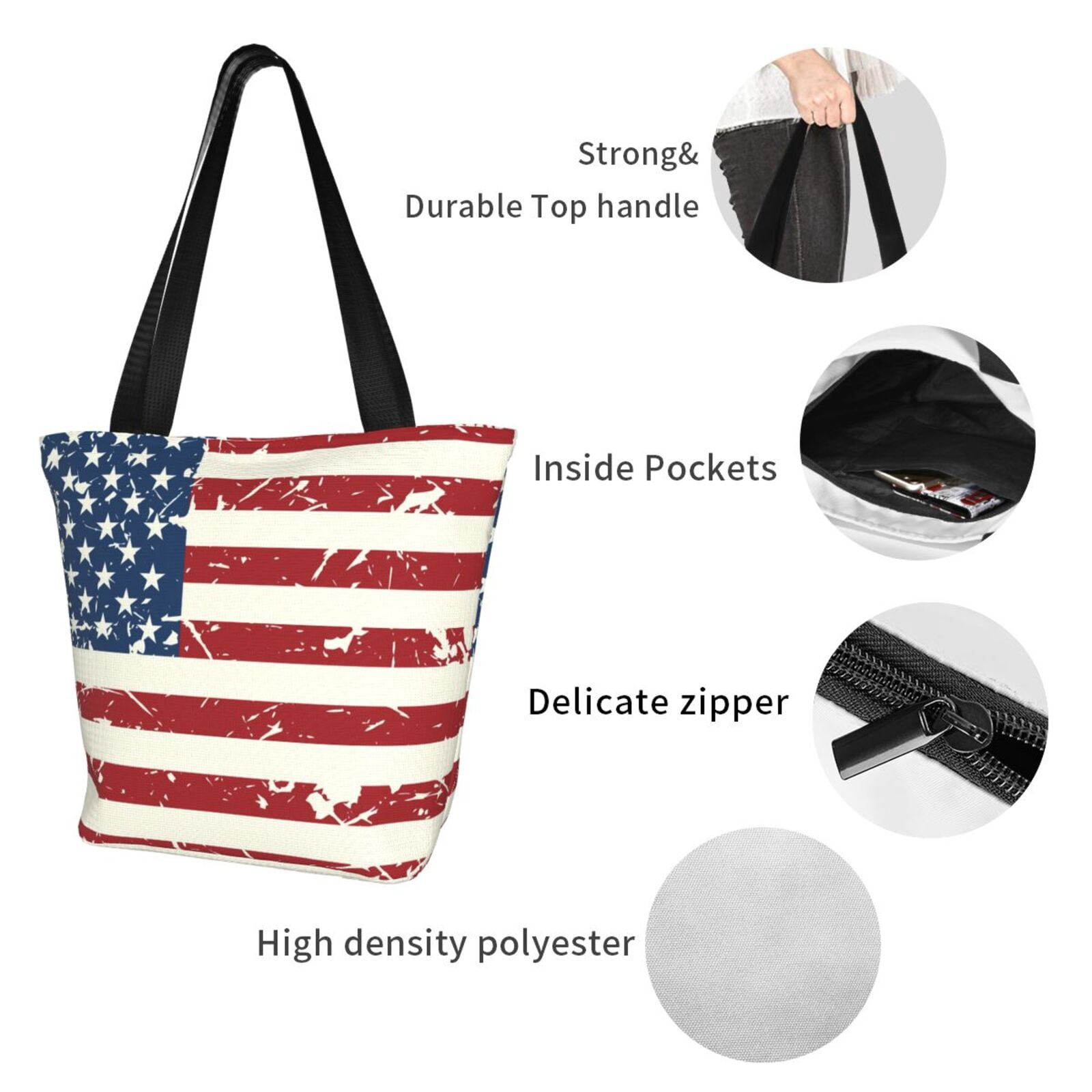 Ratiio Vintage American Flag Print Shoulder Bag for Women, Polyester Crossbody Purse Lightweight Handbag for Daily Travel and Casual Use