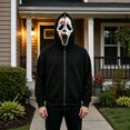 thumbnail image 5 of Halloween Ghost Mask Full Zip Hoodie, Black Pocketed Long Sleeve Sweatshirt Costume Outerwear for Men Women, 5 of 5
