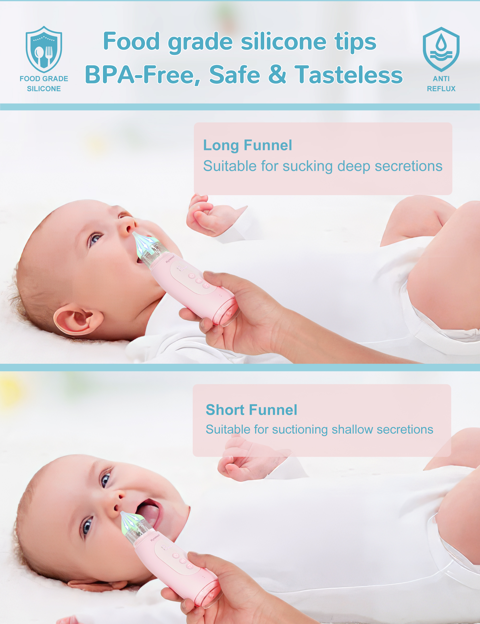 Mymomust Nasal Aspirator for Baby Electric Nose Sucker Self-Cleaning Nose Cleaner with 3 Suction Levels & Music & Colorful Lights Soothing Function Rechargeable Portable Baby Nasal Aspirator, Pink