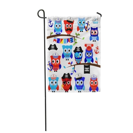 SIDONKU Anchor Nautical Sailor and Pirate Owls Bird Cartoon Garden Flag Decorative Flag House Banner 28x40 inch