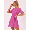 thumbnail image 4 of Disfraz de navidad Vestido corto de mujer con mangas fruncidas y estrellas metálicas doradas Rosa Caliente XS, 4 of 6